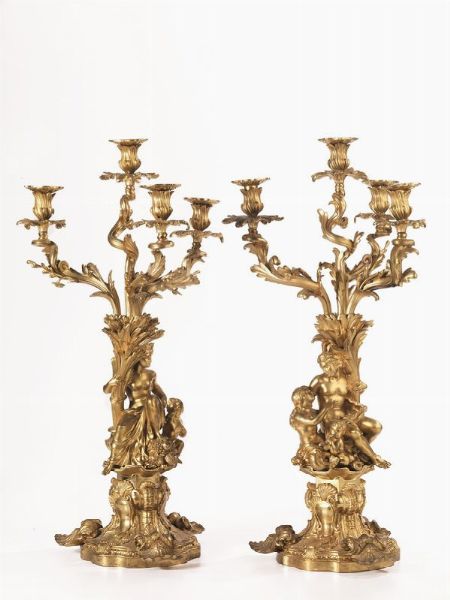 COPPIA DI GRANDI CANDELABRI, FRANCIA, SECONDA METÀ SECOLO XIX  - Asta Mobili, arredi e oggetti d'arte - Associazione Nazionale - Case d'Asta italiane