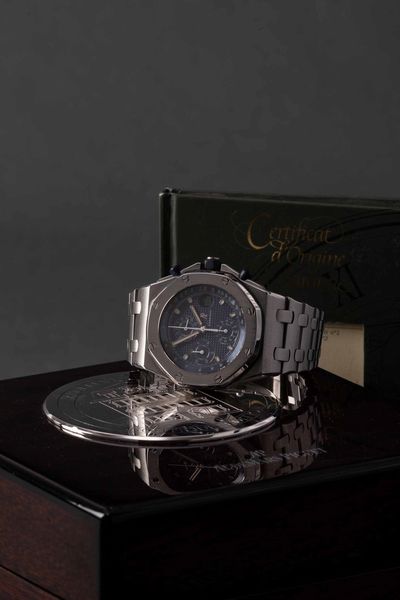 AUDEMARS PIGUET - Offshore ref 25721ST The Beast seriale D in acciaio, quadrante Blue Queen tapisserie con scatola e garanzia<BR>  - Asta Orologi da Polso e da Tasca - Associazione Nazionale - Case d'Asta italiane