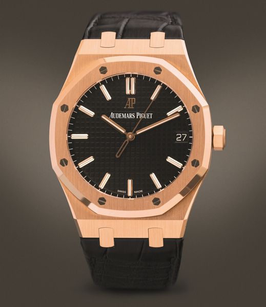 AUDEMARS PIGUET - Royal Oak 15500OR automatico in oro rosa con cinturino in pelle e deployante, quadrante nero e fondello a vista  - Asta Orologi da Polso e da Tasca - Associazione Nazionale - Case d'Asta italiane