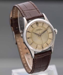 ROLEX - Oyster Perpetual ref 6532 in acciaio automatico con quadrante Argent bitonale fan con indici a bastone  - Asta Orologi da Polso e da Tasca - Associazione Nazionale - Case d'Asta italiane