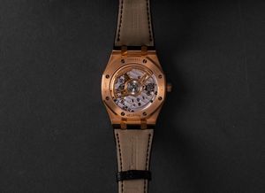 AUDEMARS PIGUET - Royal Oak 15500OR automatico in oro rosa con cinturino in pelle e deployante, quadrante nero e fondello a vista  - Asta Orologi da Polso e da Tasca - Associazione Nazionale - Case d'Asta italiane