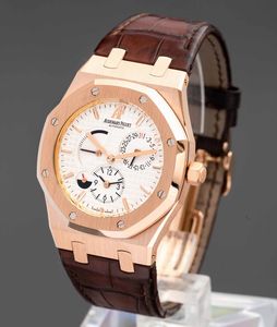 AUDEMARS PIGUET - Royal Oak Dual Time in oro rosa 18k e cinturino in pelle con quadrante bianco, movimento automatico doppio fuso orario e indicazione della riserva di carica.  - Asta Orologi da Polso e da Tasca - Associazione Nazionale - Case d'Asta italiane