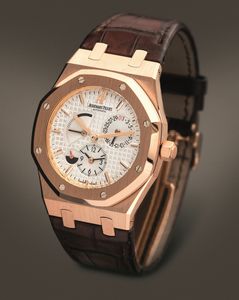 AUDEMARS PIGUET - Royal Oak Dual Time in oro rosa 18k e cinturino in pelle con quadrante bianco, movimento automatico doppio fuso orario e indicazione della riserva di carica.  - Asta Orologi da Polso e da Tasca - Associazione Nazionale - Case d'Asta italiane