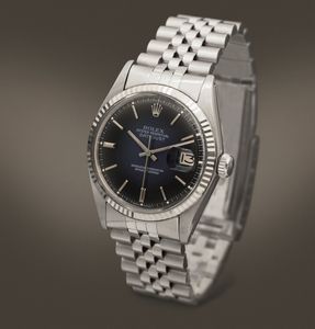 ROLEX - Datejust ref 1601, movimento automatico con datario in acciaio con lunetta zigrinata in oro bianco, bracciale jubilee e quadrante Blu Vignette aftermarket  - Asta Orologi da Polso e da Tasca - Associazione Nazionale - Case d'Asta italiane