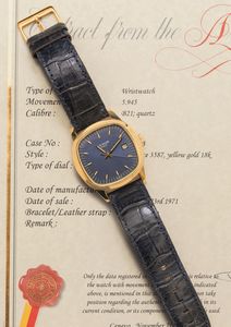 PATEK PHILIPPE - Raro orologio elettromeccanico Beta 21 ref 3587 in oro giallo 18k con anse prodotto in circa 30 esemplari.<BR>Accompagnato da Estratto d'Archivio che conferma che l'orologio  stato venduto con il cinturino in pelle.  - Asta Orologi da Polso e da Tasca - Associazione Nazionale - Case d'Asta italiane