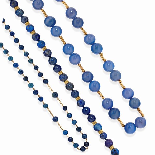 Tre collane in oro giallo 18k e pietre blu  - Asta Argenti - Associazione Nazionale - Case d'Asta italiane