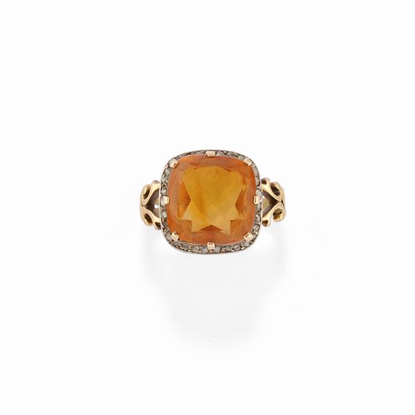 Anello in argento, oro giallo 18k, diamanti e quarzo orange  - Asta Argenti - Associazione Nazionale - Case d'Asta italiane