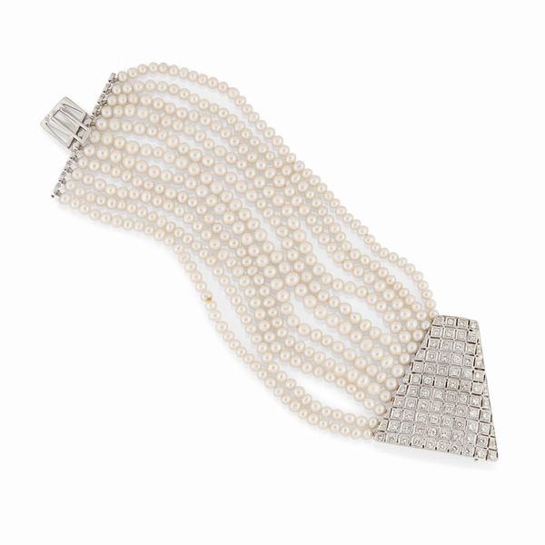 Bracciale in oro bianco 18K con perle e diamanti  - Asta Argenti - Associazione Nazionale - Case d'Asta italiane