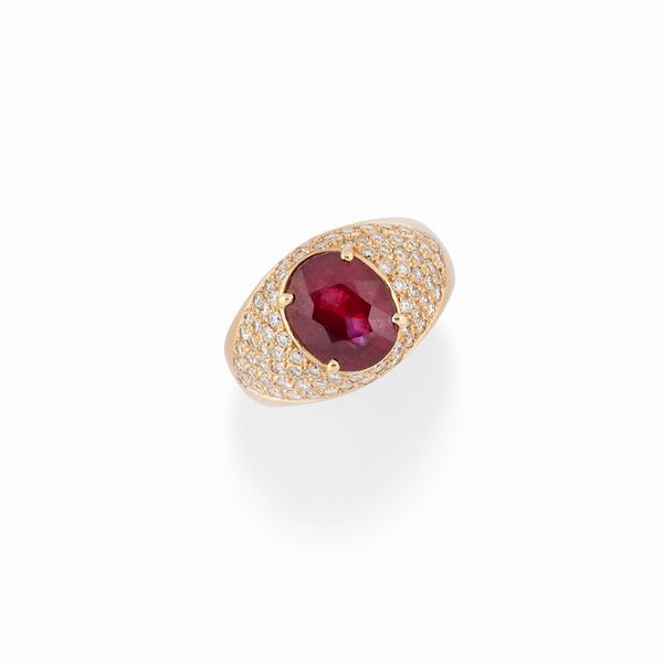 Anello in oro rosa 18K con rubino e diamanti  - Asta Argenti - Associazione Nazionale - Case d'Asta italiane