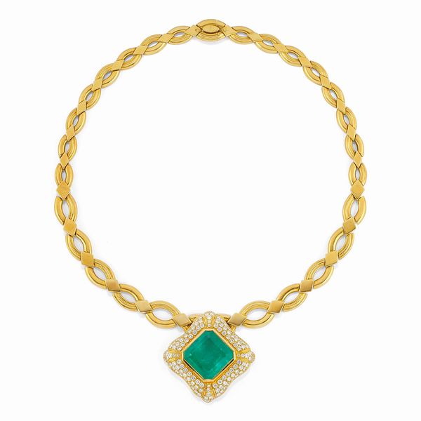 Collana in oro giallo 18K, smeraldo e diamanti  - Asta Argenti - Associazione Nazionale - Case d'Asta italiane