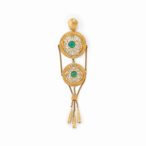 Bracciale, due anelli e un pendente in oro giallo 18K, diamanti, perle e pietre colorate  - Asta Argenti - Associazione Nazionale - Case d'Asta italiane
