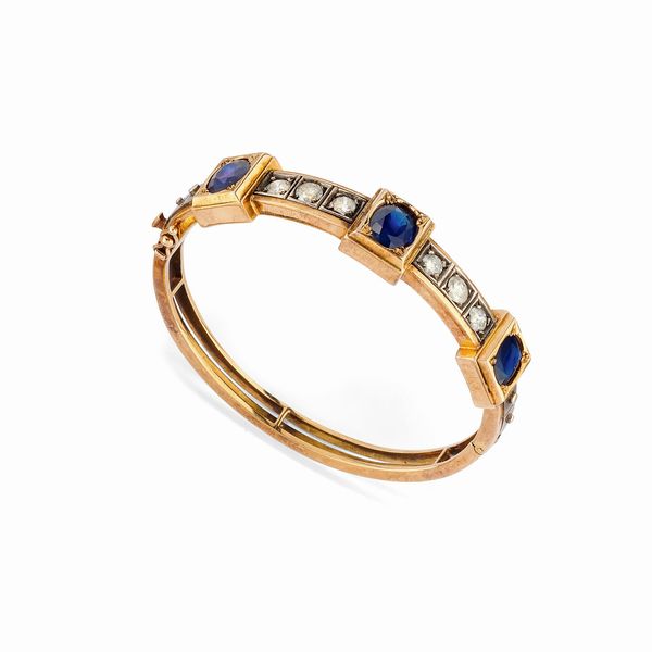 Bracciale in oro rosso 18K e argento con zaffiri e diamanti, XIX secolo  - Asta Gioielli - Associazione Nazionale - Case d'Asta italiane