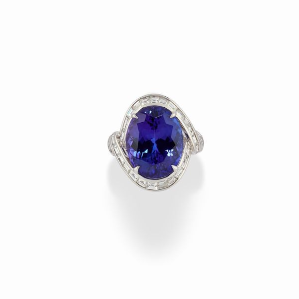 Anello in oro bianco 18K con tanzanite e diamanti  - Asta Gioielli - Associazione Nazionale - Case d'Asta italiane