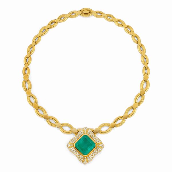 Collana in oro giallo 18K, smeraldo e diamanti  - Asta Gioielli - Associazione Nazionale - Case d'Asta italiane