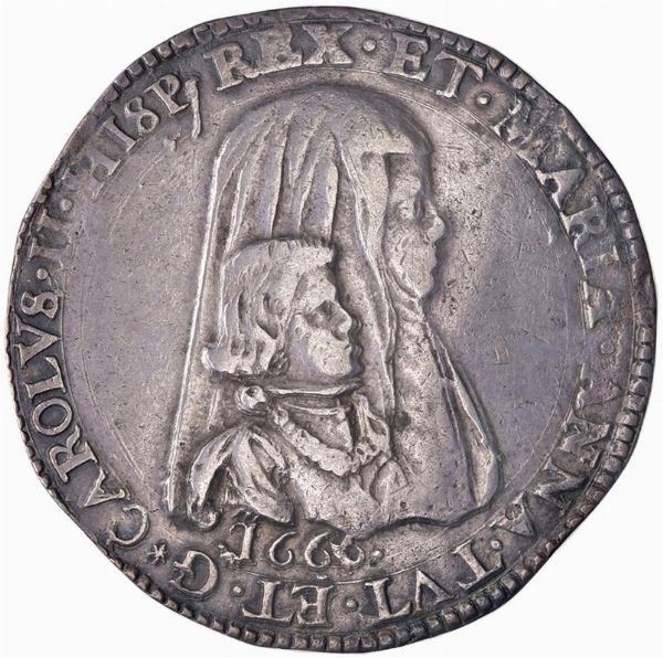 MILANO. CARLO II E MARIA ANNA D’AUSTRIA (1665-1675) FILIPPO 1666  - Asta Monete di Milano, Casa Savoia, zecchini e Oselle in oro di Venezia  - Associazione Nazionale - Case d'Asta italiane