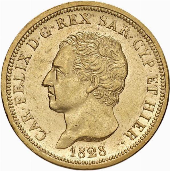 TORINO. REGNO DI SARDEGNA. CARLO FELICE (1821-1831) 80 LIRE 1828  - Asta Monete di Milano, Casa Savoia, zecchini e Oselle in oro di Venezia  - Associazione Nazionale - Case d'Asta italiane