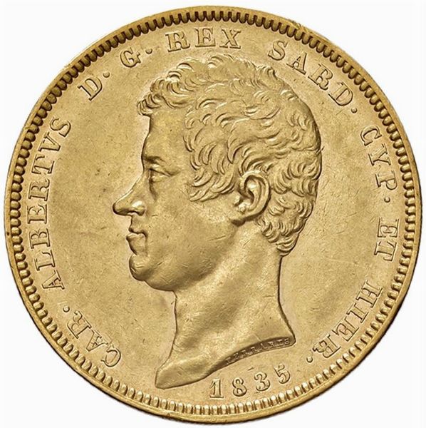 GENOVA. REGNO DI SARDEGNA. CARLO ALBERTO (1831-1849) 100 LIRE 1835  - Asta Monete di Milano, Casa Savoia, zecchini e Oselle in oro di Venezia  - Associazione Nazionale - Case d'Asta italiane