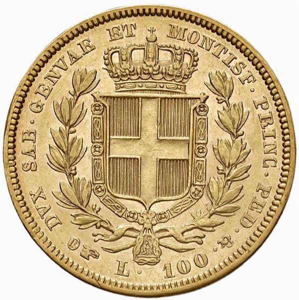 GENOVA. REGNO DI SARDEGNA. CARLO ALBERTO (1831-1849) 100 LIRE 1835  - Asta Monete di Milano, Casa Savoia, zecchini e Oselle in oro di Venezia  - Associazione Nazionale - Case d'Asta italiane