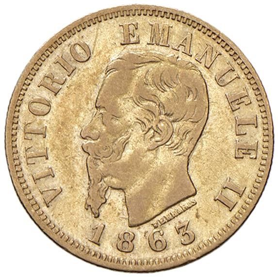 TORINO. REGNO D’ITALIA. VITTORIO EMANUELE II (1861-1878) 10 LIRE 1863  - Asta Monete di Milano, Casa Savoia, zecchini e Oselle in oro di Venezia  - Associazione Nazionale - Case d'Asta italiane