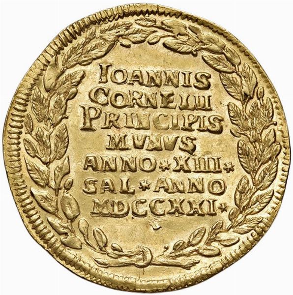 VENEZIA. GIOVANNI CORNER II (1709-1722) OSELLA DA 4 ZECCHINI A. XIII 1721  - Asta Monete di Milano, Casa Savoia, zecchini e Oselle in oro di Venezia  - Associazione Nazionale - Case d'Asta italiane