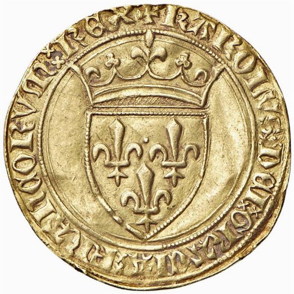 FRANCIA. CARLO VI “IL FOLLE” (1380-1422) SCUDO ALLA CORONA  - Asta Monete di Milano, Casa Savoia, zecchini e Oselle in oro di Venezia  - Associazione Nazionale - Case d'Asta italiane