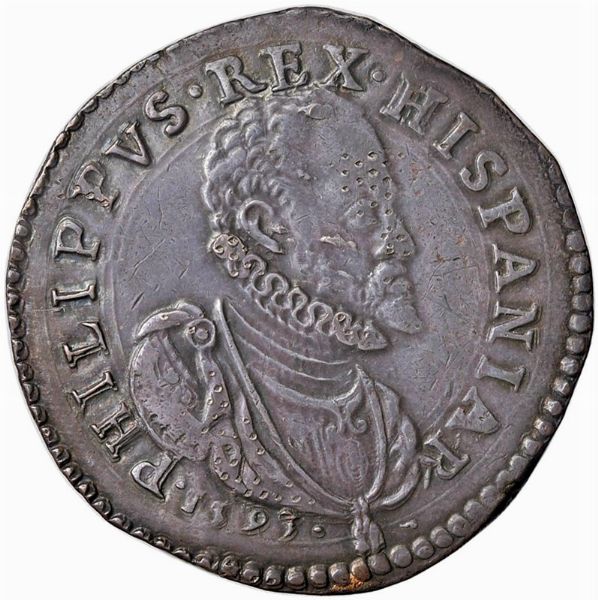 MILANO. FILIPPO II (1556-1598) SCUDO D’ARGENTO 1595  - Asta Monete di Milano, Casa Savoia, zecchini e Oselle in oro di Venezia  - Associazione Nazionale - Case d'Asta italiane