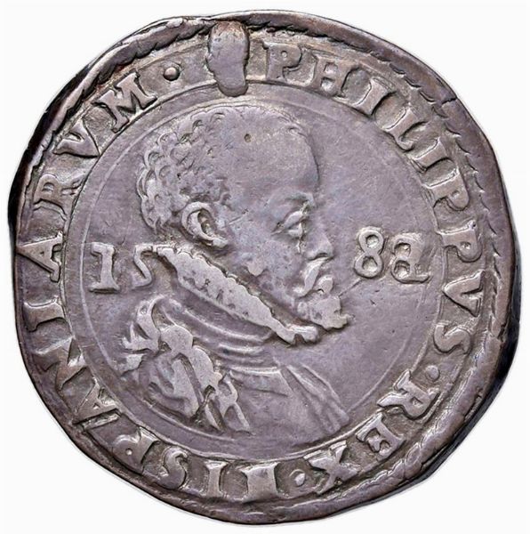 MILANO. FILIPPO II (1556-1598) MEZZO SCUDO D’ARGENTO 1588  - Asta Monete di Milano, Casa Savoia, zecchini e Oselle in oro di Venezia  - Associazione Nazionale - Case d'Asta italiane