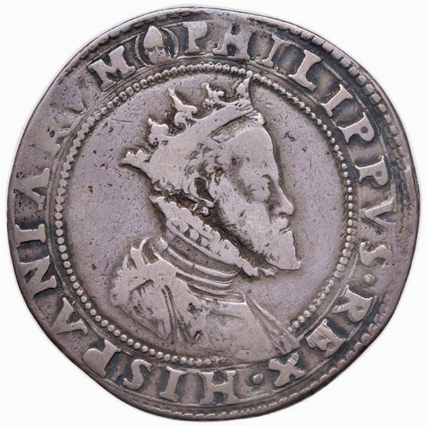 MILANO. FILIPPO II (1556-1598) MEZZO SCUDO  - Asta Monete di Milano, Casa Savoia, zecchini e Oselle in oro di Venezia  - Associazione Nazionale - Case d'Asta italiane