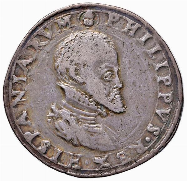 MILANO. FILIPPO II (1556-1598) MEZZO SCUDO DARGENTO 1577  - Asta Monete di Milano, Casa Savoia, zecchini e Oselle in oro di Venezia  - Associazione Nazionale - Case d'Asta italiane