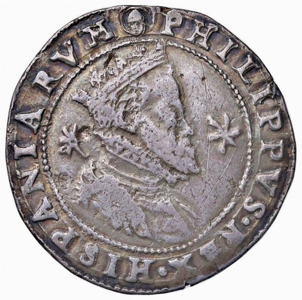 MILANO. FILIPPO II (1556-1598) MEZZO SCUDO DA 55 SOLDI  - Asta Monete di Milano, Casa Savoia, zecchini e Oselle in oro di Venezia  - Associazione Nazionale - Case d'Asta italiane