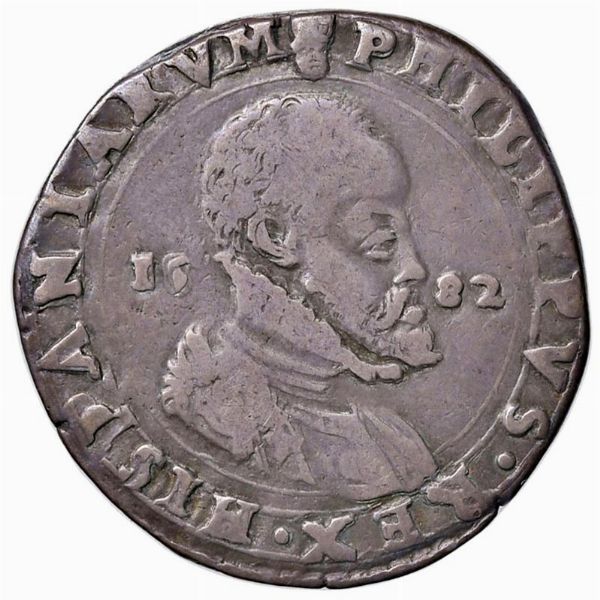 MILANO. FILIPPO II (1556-1598) MEZZO SCUDO D’ARGENTO 1582  - Asta Monete di Milano, Casa Savoia, zecchini e Oselle in oro di Venezia  - Associazione Nazionale - Case d'Asta italiane