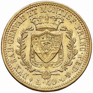 TORINO. REGNO DI SARDEGNA. CARLO FELICE (1821-1831) 40 LIRE 1825  - Asta Monete di Milano, Casa Savoia, zecchini e Oselle in oro di Venezia  - Associazione Nazionale - Case d'Asta italiane