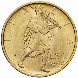 ROMA. REGNO D’ITALIA. VITTORIO EMANUELE III (1900-1943) 50 LIRE LITTORE 1931 IX  - Asta Monete di Milano, Casa Savoia, zecchini e Oselle in oro di Venezia  - Associazione Nazionale - Case d'Asta italiane