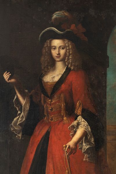 ,Scuola dell'Italia settentrionale, secolo XVIII : Ritratto di dama, a figura intera, in abito rosso con paesaggio sullo sfondo  - Asta Dipinti e Disegni Antichi - Associazione Nazionale - Case d'Asta italiane