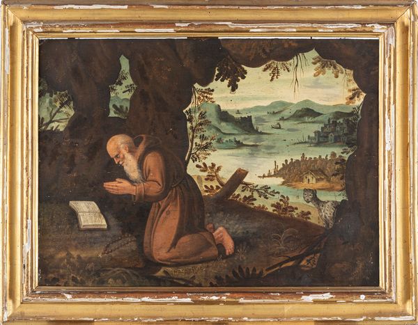 ,Scuola dell'Italia settentrionale, fine secolo XVI - inizi secolo XVII : Paesaggio con padre eremita  - Asta Dipinti e Disegni Antichi - Associazione Nazionale - Case d'Asta italiane