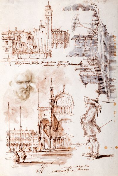 ,Maestro del Ricciolo, identificato con Giuseppe Latini (1903-1972) : Studio di architetture, un soldato e testa virile  - Asta Dipinti e Disegni Antichi - Associazione Nazionale - Case d'Asta italiane