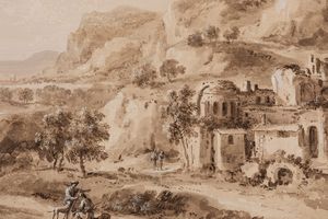 ,Marco Ricci : Paesaggio con case rustiche, antiche rovine e viandanti  - Asta Dipinti e Disegni Antichi - Associazione Nazionale - Case d'Asta italiane