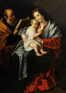 ,Atelier di Bartolomeo Cavarozzi  (Viterbo 1587 – Roma 1625) : Sacra Famiglia  - Asta Dipinti e Disegni Antichi - Associazione Nazionale - Case d'Asta italiane