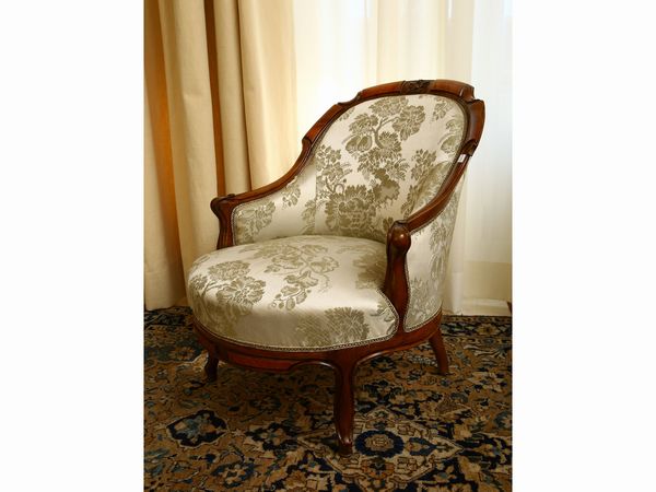 Coppia di poltroncine a gondola piuma di noce e noce  - Asta House Sale: Un'elegante casa fiorentina - Associazione Nazionale - Case d'Asta italiane