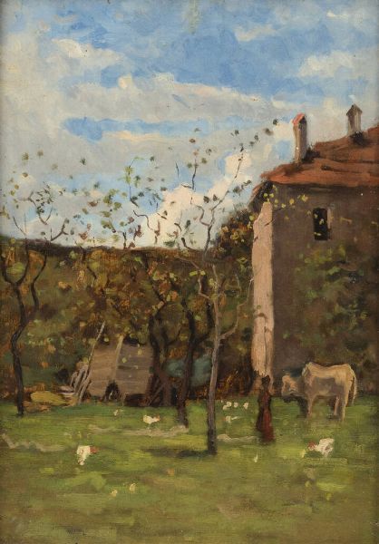 ENRICO REYCEND Torino 1855 - 1928 : In campagna  - Asta Asta 203 Dipinti - Associazione Nazionale - Case d'Asta italiane