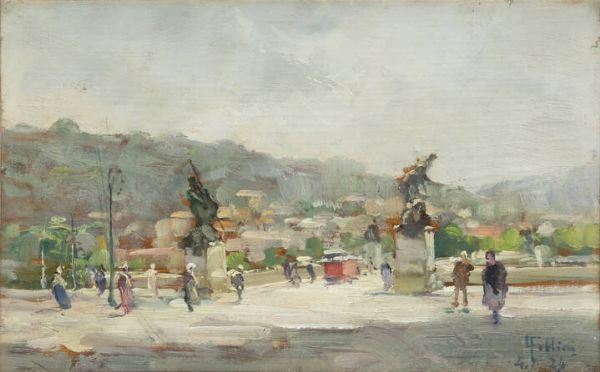 CARLO FOLLINI Domodossola (NO) 1848 - 1938 Pegli (GE) : Ponte Umberto -Torino 4/07/24  - Asta Asta 203 Dipinti - Associazione Nazionale - Case d'Asta italiane