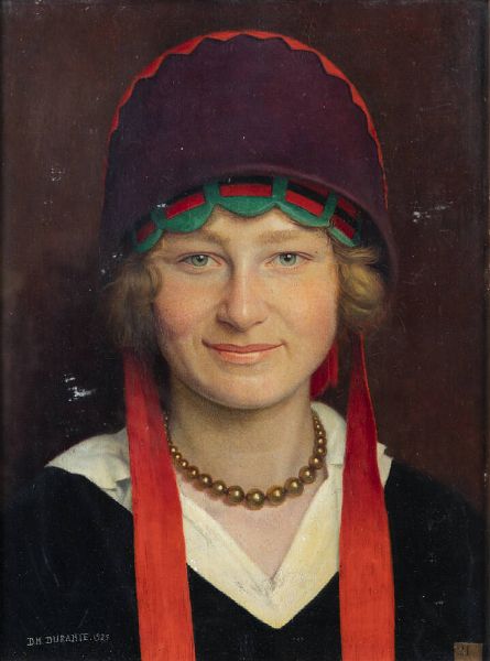 DOMENICO MARIA DURANTE Murazzano (CN) 1879 - 1944 Torino : Ragazza in costume 1925  - Asta Asta 203 Dipinti - Associazione Nazionale - Case d'Asta italiane