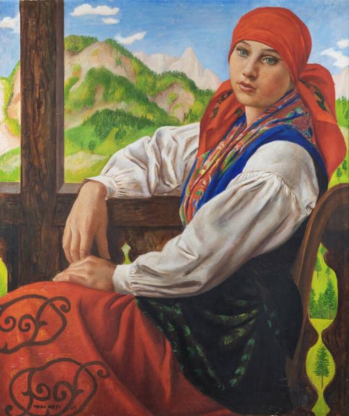 UBALDO OPPI Bologna 1889 - 1942 Vicenza : Ragazza Cadorina 1929  - Asta Asta 203 Dipinti - Associazione Nazionale - Case d'Asta italiane