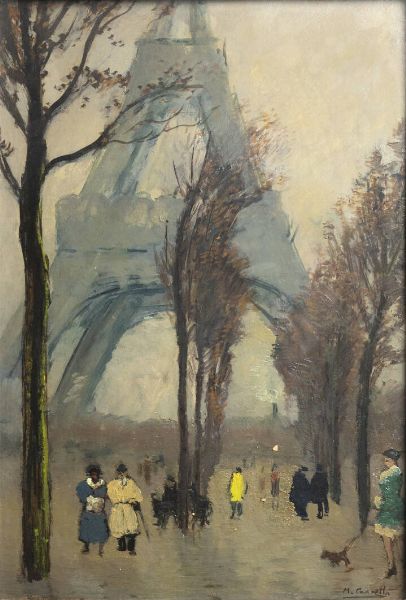 MICHELE CASCELLA Ortona (CH) 1892 - 1989 Milano : Veduta di Parigi con la Tour Eiffel  - Asta Asta 203 Dipinti - Associazione Nazionale - Case d'Asta italiane