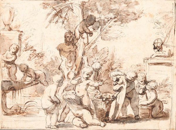 Giulio Carpioni, Attribuito a : Gioco di putti su sfondo di giardino  - Asta Dipinti antichi - Associazione Nazionale - Case d'Asta italiane