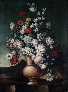 Scuola del XVIII secolo Nature morte con vasi di fiori  - Asta Dipinti antichi - Associazione Nazionale - Case d'Asta italiane