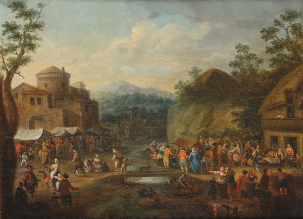 Scuola fiamminga del XVIII secolo Scene di genere con fiera di paese  - Asta Disegni Antichi - Associazione Nazionale - Case d'Asta italiane