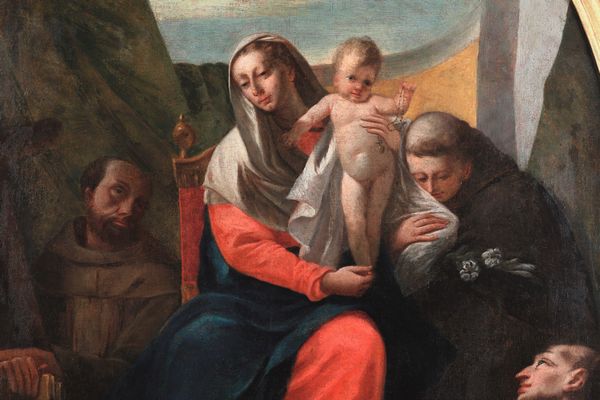 ,Francesco Zugno : Madonna in trono con i santi Antonio, Francesco e Gaetano da Thiene  - Asta Disegni Antichi - Associazione Nazionale - Case d'Asta italiane