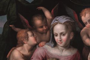 ,Matteo Pérez detto Matteo da Lecce : Madonna con Bambino, San Giovannino e cherubini  - Asta Disegni Antichi - Associazione Nazionale - Case d'Asta italiane