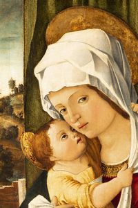 ,Benedetto Montagna : Madonna con Bambino su sfondo di paesaggio  - Asta Disegni Antichi - Associazione Nazionale - Case d'Asta italiane